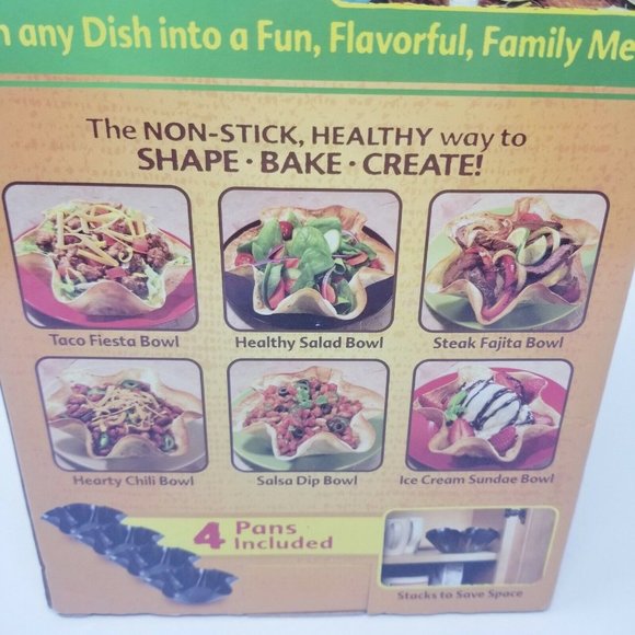 Perfect Tortilla Pan Set 4 Pc Maker Baked Not Fried Taco Bowls New - Picture 6 of 9